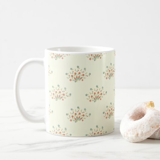 Blaue Blumen, rote Blume, Muster von Blume Kaffeetasse (Mit Donut)