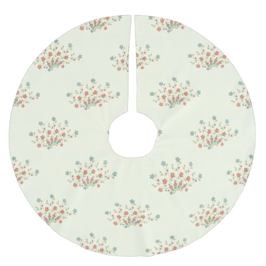 Blaue Blumen, rote Blume, Muster von Blume Polyester Weihnachtsbaumdecke (Vorderseite)