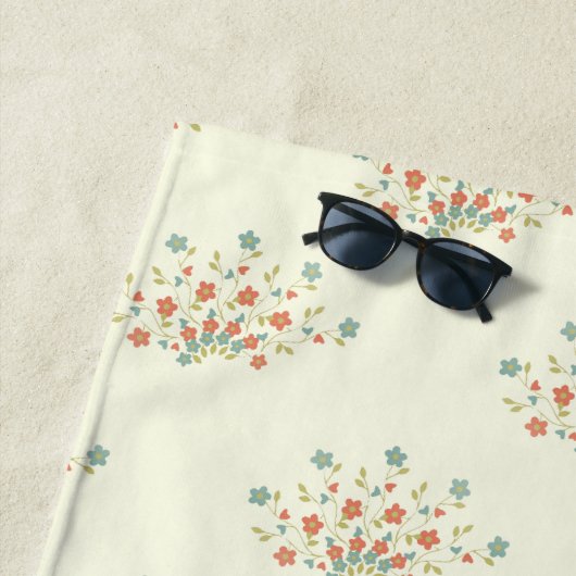 Blaue Blumen, rote Blume, Muster von Blume Strandtuch (Beispiel)