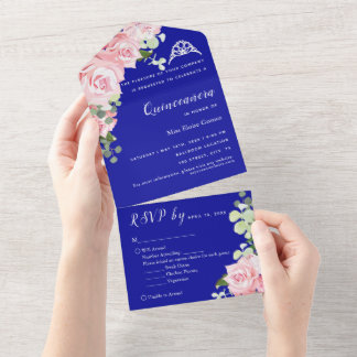 Blaue Blumen-RSVP-Trifold-Veranstaltungseinladung All In One Einladung