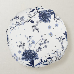 Blaue Blumen Rundes Kissen