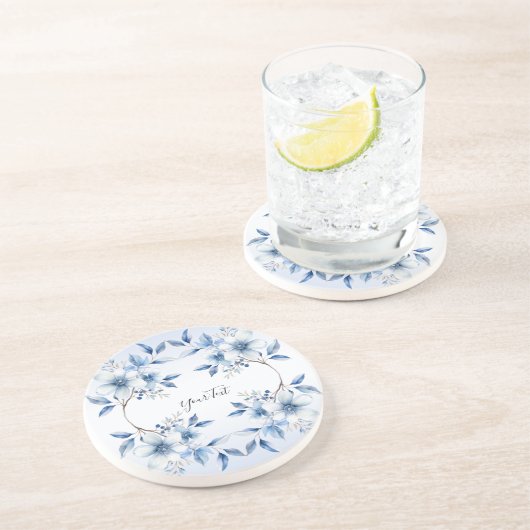 Blaue Blumen Sandstein Untersetzer (Seite)