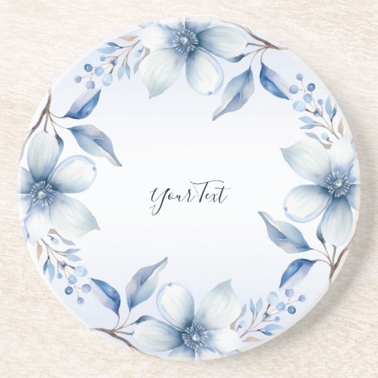 Blaue Blumen Sandstein Untersetzer (Vorne)