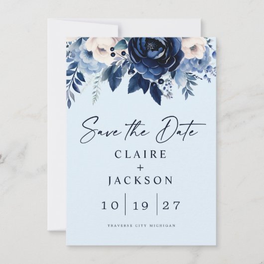 Blaue Blumen Save The Date (Vorderseite)