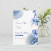 Blaue Blumen Save The Date (Stehend Vorderseite)