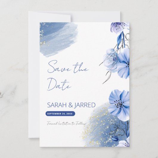 Blaue Blumen Save The Date (Vorderseite)
