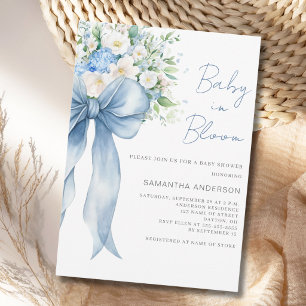 Blaue Blumen-Schleife Baby In Bloom Baby Shower Einladung