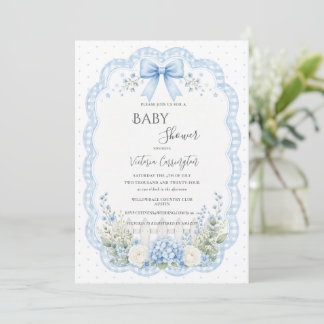 Blaue Blumen-Schleife Vintage-Baby-Einladung Einladung