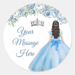 Blaue Blumen Silberne Krone Quinceañera Ihre Nachr Runder Aufkleber