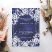 Blaue Blumen Silberrahmen Hochzeit Einladung