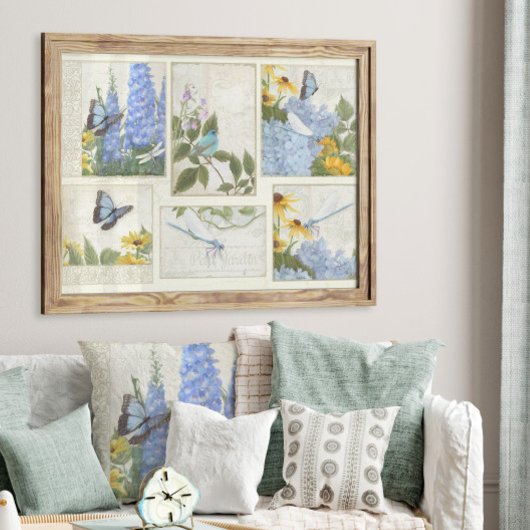 Blaue Blumen Sonnenblumen Drachenfliege Kunsthandw Seidenpapier