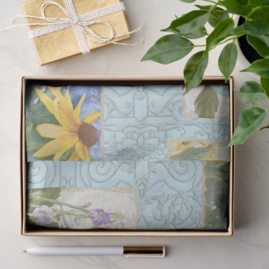 Blaue Blumen Sonnenblumen Dragonfly Garden Decoupa Seidenpapier (Geschenk)