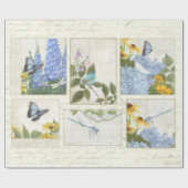 Blaue Blumen Sonnenblumen Dragonfly Script Decoupa Geschenkpapier (Flach)