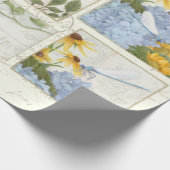 Blaue Blumen Sonnenblumen Dragonfly Script Decoupa Geschenkpapier (Ecke)