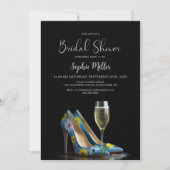 Blaue Blumen Stöckelschuhe Brautparty Einladung (Vorderseite)