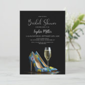 Blaue Blumen Stöckelschuhe Brautparty Einladung (Stehend Vorderseite)