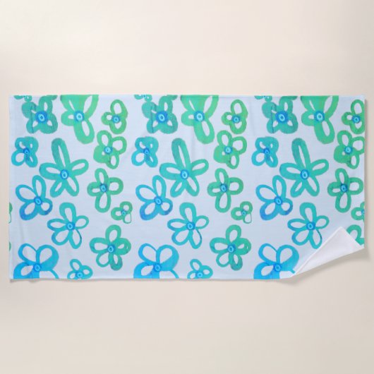 Blaue Blumen Strandtuch (Vorderseite)