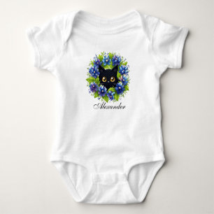 Blaue Blumen Süße Katze Floral Baby Boy Bodysuit Strampler