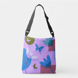 Blaue Blumen-Tasche – modernes abstraktes Design Tragetaschen Mit Langen Trägern