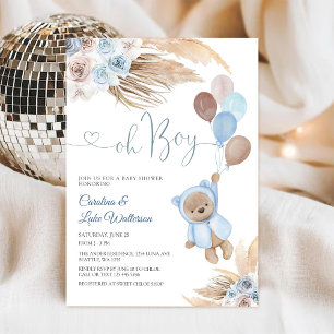 Blaue Blumen Teddybär Babyparty-Einladung Einladung