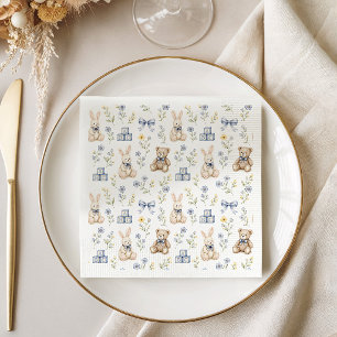 Blaue Blumen-Teddybär-Hasen-Kinderzimmer-Baby-Part Serviette