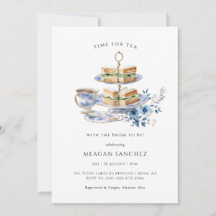 Blaue Blumen-Teetasse Teesandwiches Brautparty Einladung