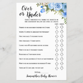 Blaue Blumen Über oder unter Baby Shower Game Card Flyer