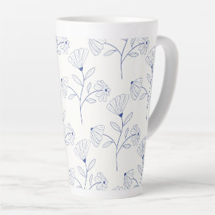 Blaue Blumen Umrisszeichnung in Tinte Milchtasse
