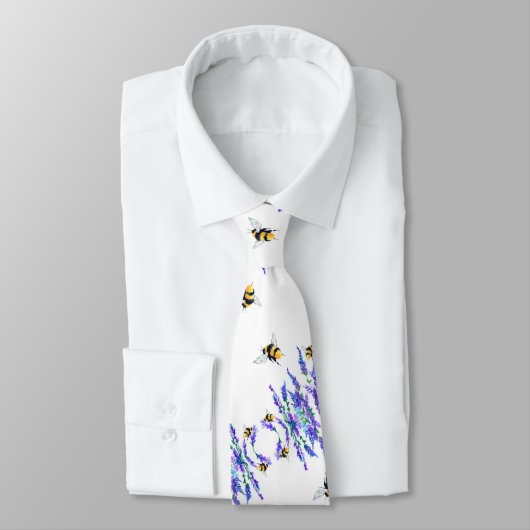 Blaue Blumen und Bee Neck Tie Krawatte (Gebunden)
