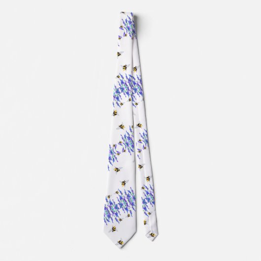 Blaue Blumen und Bee Neck Tie Krawatte (Vorderseite)