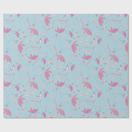 Blaue Blumen und Bögen Geschenkpapier (Flach)