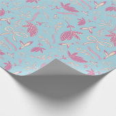 Blaue Blumen und Bögen Geschenkpapier (Ecke)