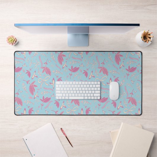 Blaue Blumen und Bögen Schreibtischunterlage (Büro 1)