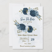 Blaue Blumen und botanische Hochzeit Save The Date (Vorderseite)