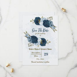 Blaue Blumen und botanische Hochzeit Save The Date