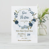 Blaue Blumen und botanische Hochzeit Save The Date (Stehend Vorderseite)