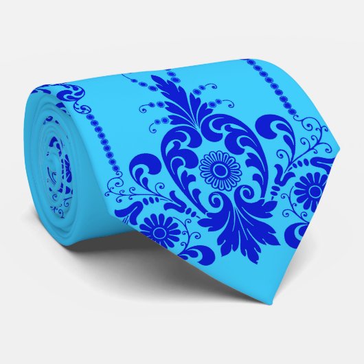 blaue Blumen und Culicues Druck Krawatte (Gerollt)