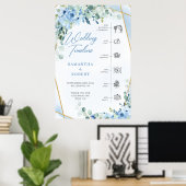 Blaue Blumen und Eukalyptus Gold Hochzeit Timeline Poster (Heimbüro)