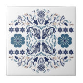 Blaue Blumen und Fisch-Asiatische Sicht Fliese (Vorderseite)