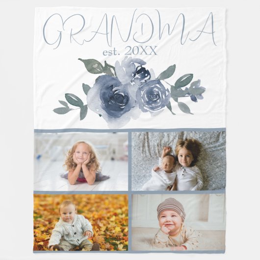 Blaue Blumen und Fotos für Oma Fleecedecke (Vorderseite)