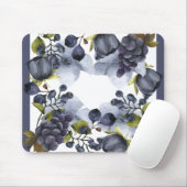 Blaue Blumen und Früchte im Rahmen Mousepad (Mit Mouse)