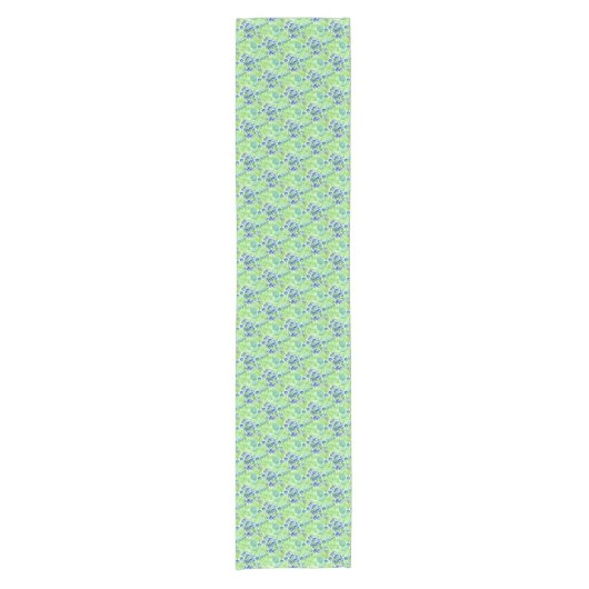 Blaue Blumen und Graslandschaften Kunstmuster Kurzer Tischläufer (Vorderseite)