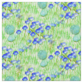 Blaue Blumen und Graslandschaften Kunstmuster Stoff (Nahaufnahme)