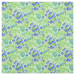 Blaue Blumen und Graslandschaften Kunstmuster Stoff