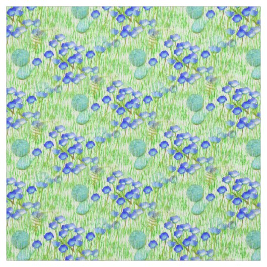 Blaue Blumen und Graslandschaften Kunstmuster Stoff (Muster)