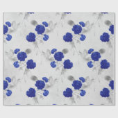 Blaue Blumen und graue Blätter auf Weiß Geschenkpapier (Flach)
