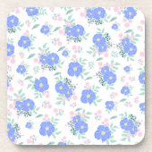Blaue Blumen und grüne Blätter Getränkeuntersetzer (Vorderseite)