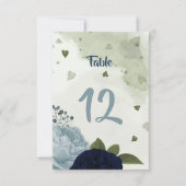 blaue Blumen und grüne Tischnummer (Vorderseite)