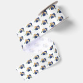 Blaue Blumen und Grünmuster Satinband (Rückseite)