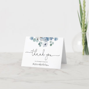 Blaue Blumen- und Grünpflanzen-Hochzeitsdusche-Dan Dankeskarte